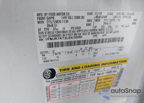 2020 Ford Expedition Limited Max z USA, uszkodzony, nr VIN 1FMJK1KT2LEA10950